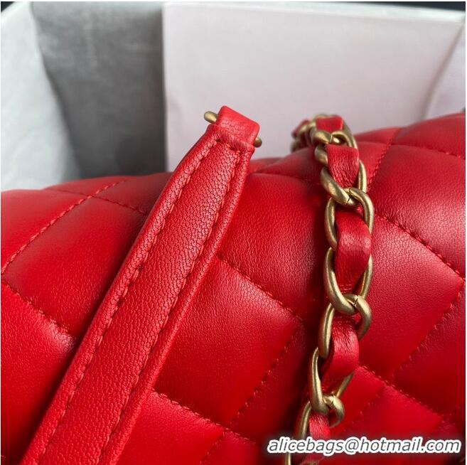 Pretty Style Chanel Flap Bag Sheepskin & Gold-Tone Metal AP1737 Red