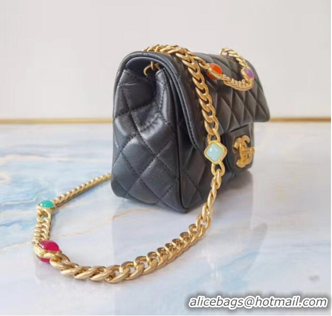 Inexpensive Chanel flap bag Lambskin Resin & Gold-Tone Metal AS2379 Black