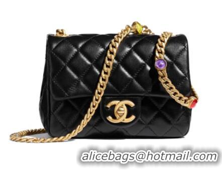 Inexpensive Chanel flap bag Lambskin Resin & Gold-Tone Metal AS2379 Black