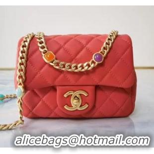 Cheap Price Chanel flap bag Lambskin Resin & Gold-Tone Metal AS2379 red