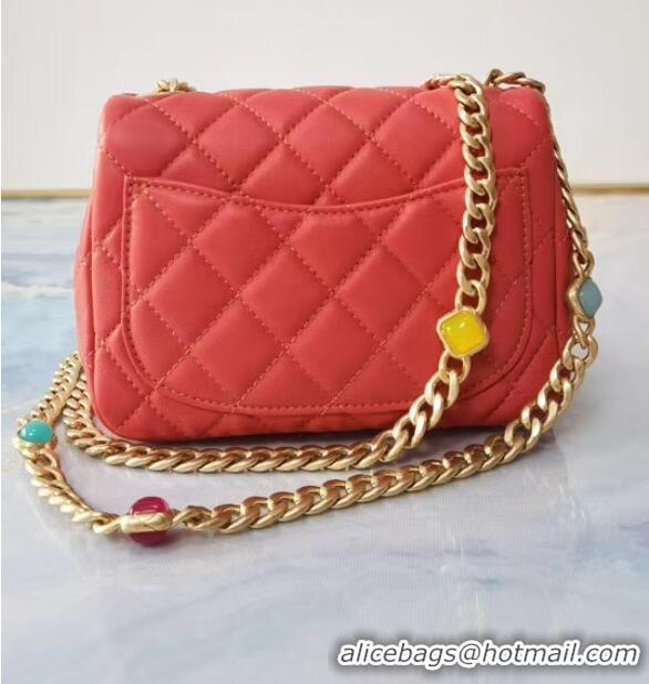 Cheap Price Chanel flap bag Lambskin Resin & Gold-Tone Metal AS2379 red