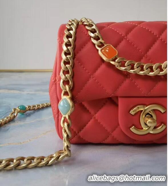 Cheap Price Chanel flap bag Lambskin Resin & Gold-Tone Metal AS2379 red