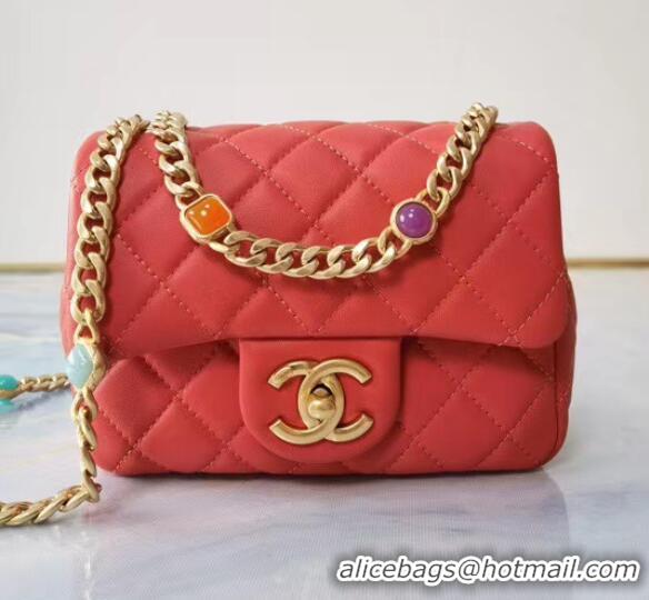 Cheap Price Chanel flap bag Lambskin Resin & Gold-Tone Metal AS2379 red