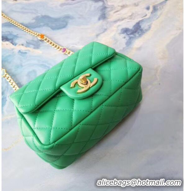 Promotional Chanel flap bag Lambskin Resin & Gold-Tone Metal AS2379 green