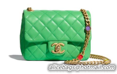 Promotional Chanel flap bag Lambskin Resin & Gold-Tone Metal AS2379 green