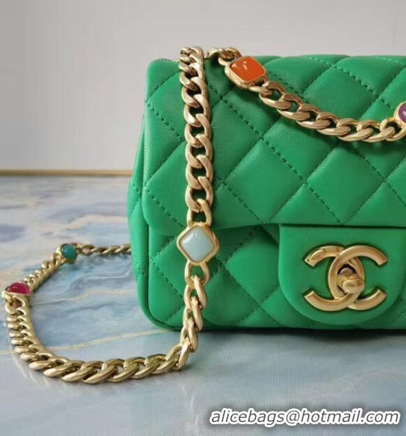 Promotional Chanel flap bag Lambskin Resin & Gold-Tone Metal AS2379 green