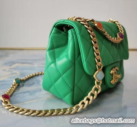 Promotional Chanel flap bag Lambskin Resin & Gold-Tone Metal AS2379 green