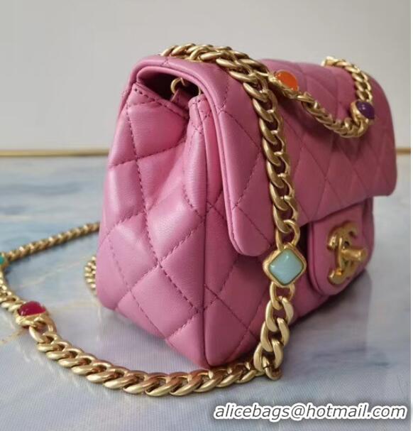 Fashion Chanel flap bag Lambskin Resin & Gold-Tone Metal AS2379 Pink