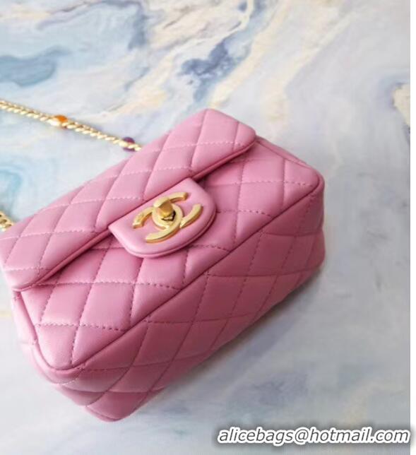 Fashion Chanel flap bag Lambskin Resin & Gold-Tone Metal AS2379 Pink