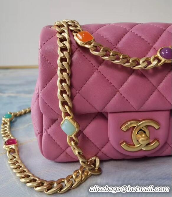 Fashion Chanel flap bag Lambskin Resin & Gold-Tone Metal AS2379 Pink