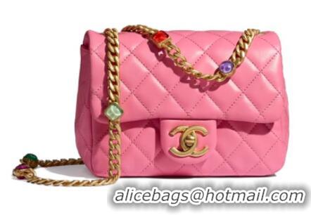 Fashion Chanel flap bag Lambskin Resin & Gold-Tone Metal AS2379 Pink