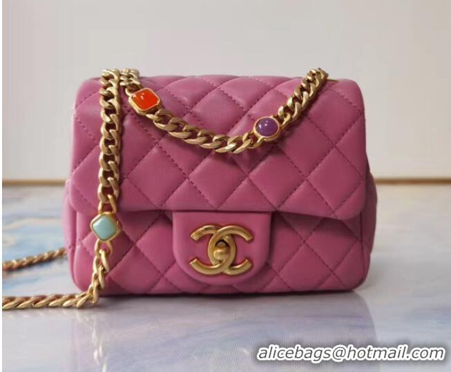 Fashion Chanel flap bag Lambskin Resin & Gold-Tone Metal AS2379 Pink