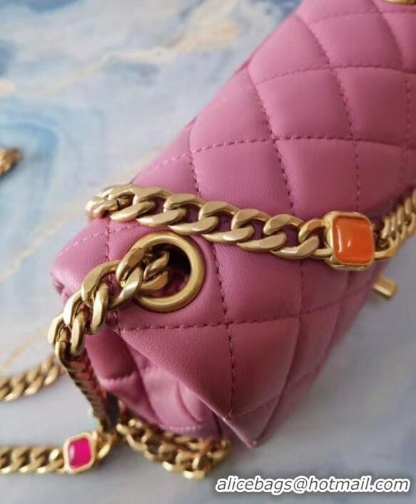 Fashion Chanel flap bag Lambskin Resin & Gold-Tone Metal AS2379 Pink