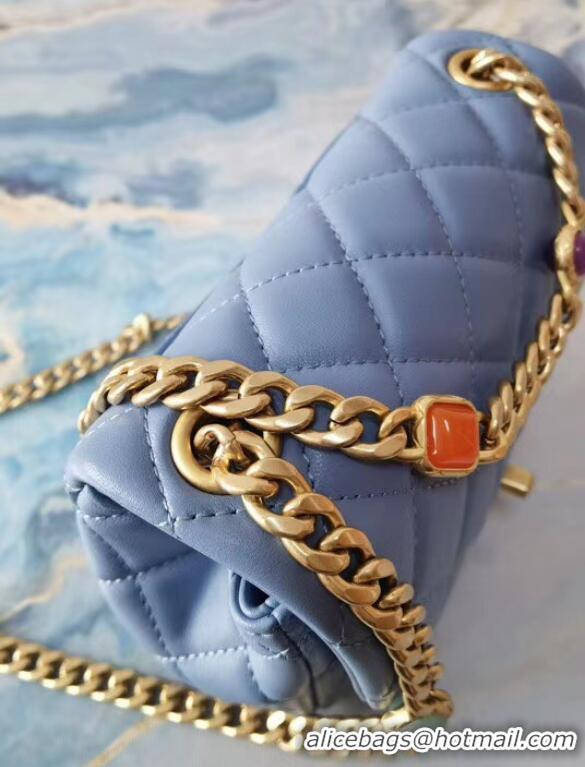 Cheap Price Chanel flap bag Lambskin Resin & Gold-Tone Metal AS2379 sky blue