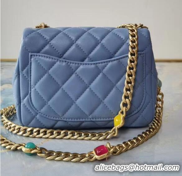 Cheap Price Chanel flap bag Lambskin Resin & Gold-Tone Metal AS2379 sky blue