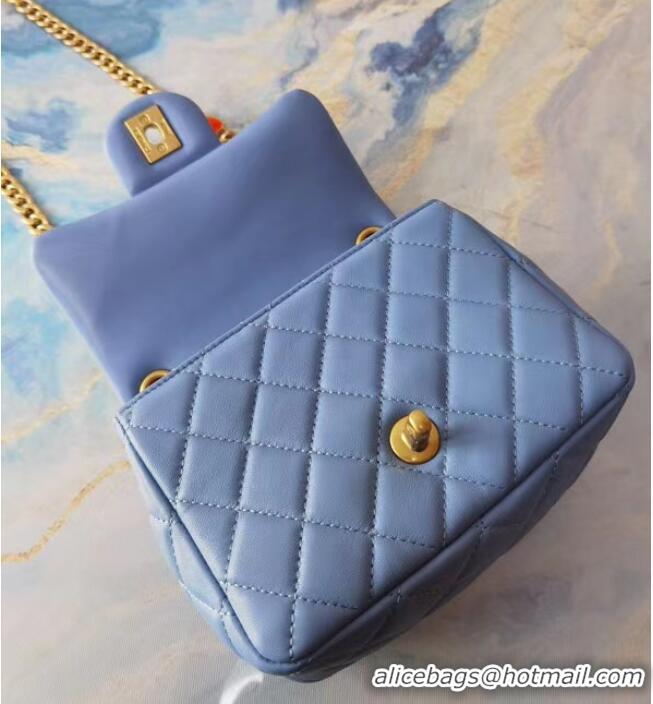 Cheap Price Chanel flap bag Lambskin Resin & Gold-Tone Metal AS2379 sky blue