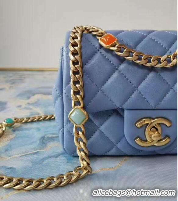 Cheap Price Chanel flap bag Lambskin Resin & Gold-Tone Metal AS2379 sky blue