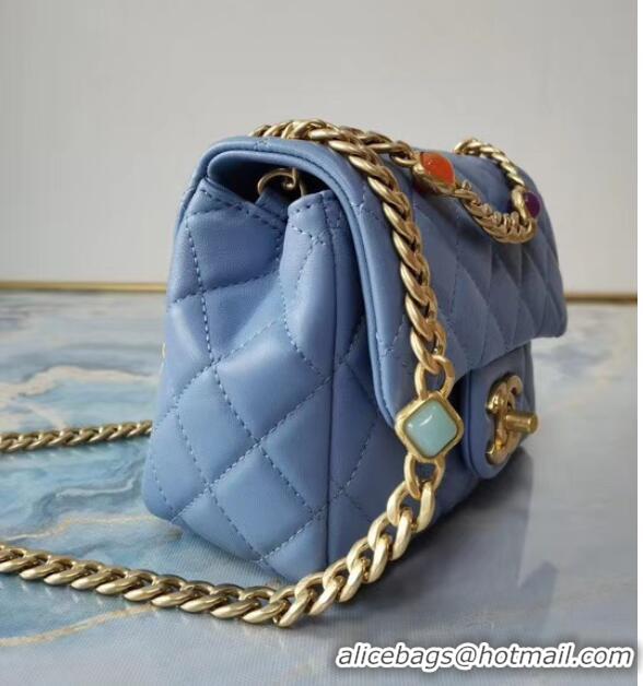 Cheap Price Chanel flap bag Lambskin Resin & Gold-Tone Metal AS2379 sky blue