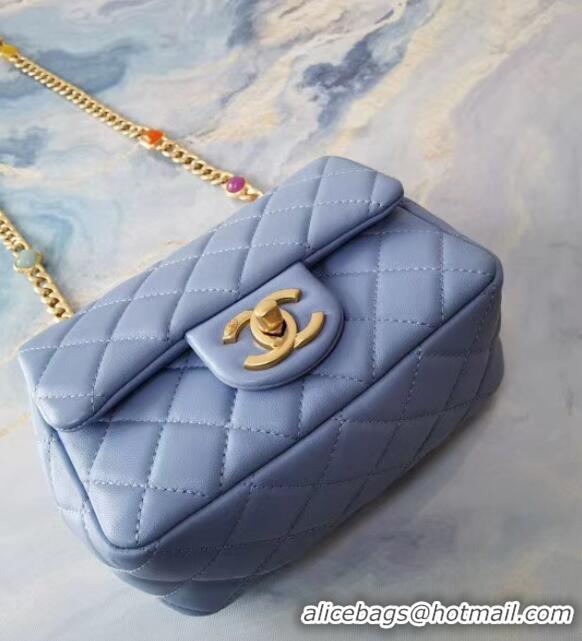 Cheap Price Chanel flap bag Lambskin Resin & Gold-Tone Metal AS2379 sky blue