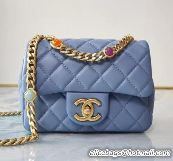 Cheap Price Chanel flap bag Lambskin Resin & Gold-Tone Metal AS2379 sky blue