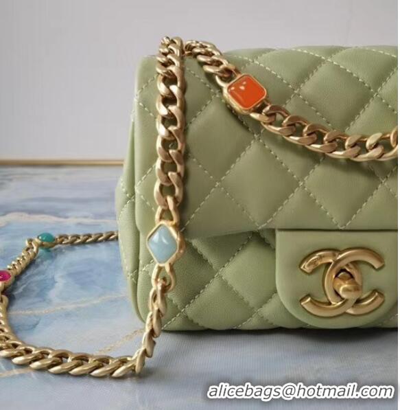 Shop Grade Chanel flap bag Lambskin Resin & Gold-Tone Metal AS2379 light green