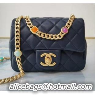 Affordable Price Chanel flap bag Lambskin Resin & Gold-Tone Metal AS2379 dark blue