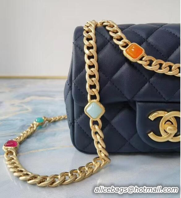 Affordable Price Chanel flap bag Lambskin Resin & Gold-Tone Metal AS2379 dark blue