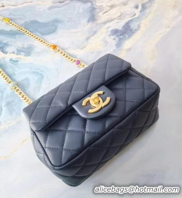 Affordable Price Chanel flap bag Lambskin Resin & Gold-Tone Metal AS2379 dark blue