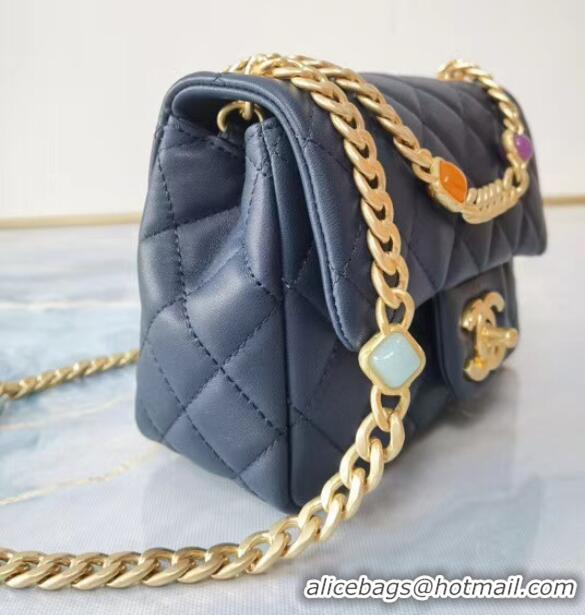 Affordable Price Chanel flap bag Lambskin Resin & Gold-Tone Metal AS2379 dark blue