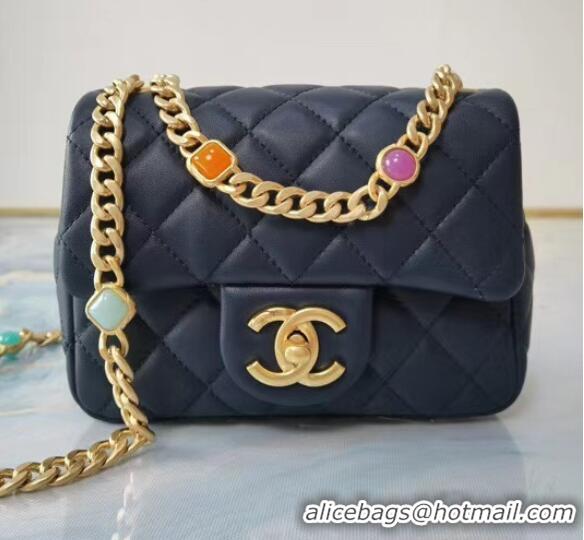 Affordable Price Chanel flap bag Lambskin Resin & Gold-Tone Metal AS2379 dark blue