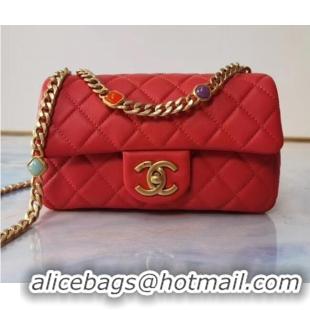 Buy Cheapest Chanel flap bag Lambskin Resin & Gold-Tone Metal AS2380 red