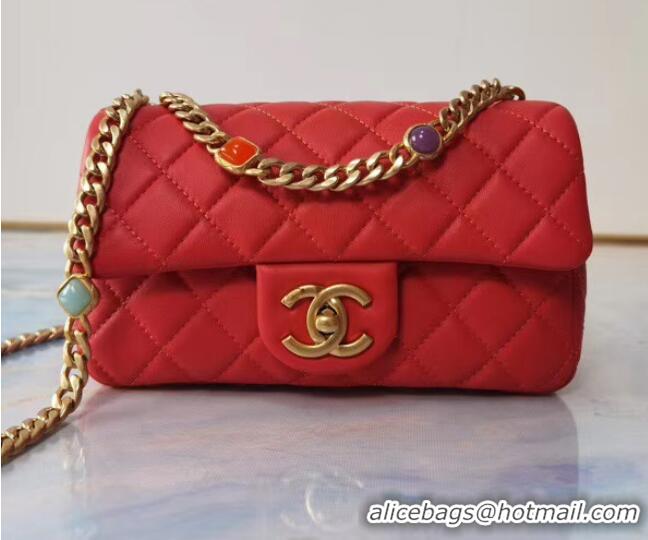 Buy Cheapest Chanel flap bag Lambskin Resin & Gold-Tone Metal AS2380 red