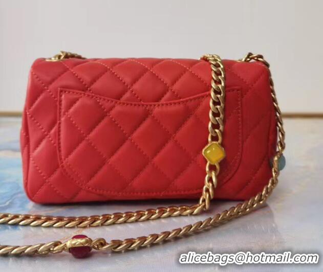 Buy Cheapest Chanel flap bag Lambskin Resin & Gold-Tone Metal AS2380 red