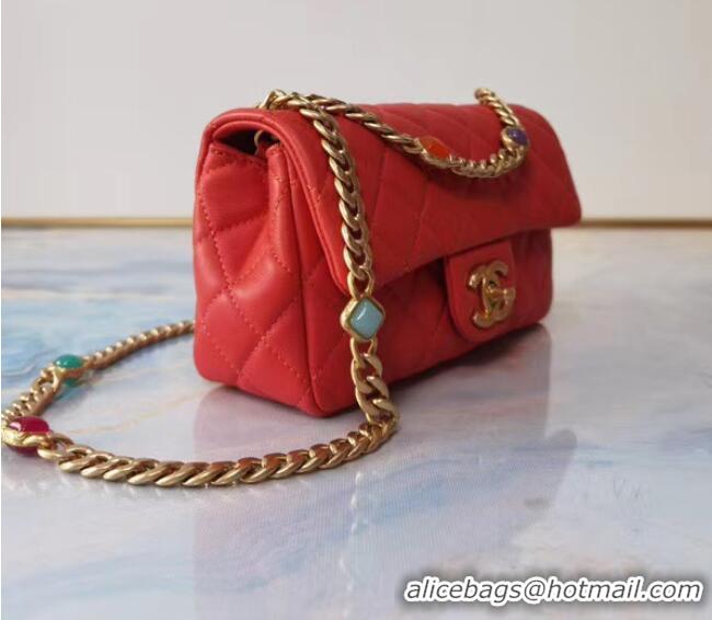 Buy Cheapest Chanel flap bag Lambskin Resin & Gold-Tone Metal AS2380 red