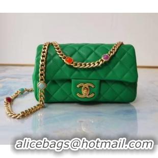 Promotional Chanel flap bag Lambskin Resin & Gold-Tone Metal AS2380 green