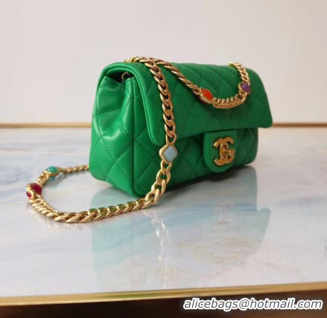 Promotional Chanel flap bag Lambskin Resin & Gold-Tone Metal AS2380 green