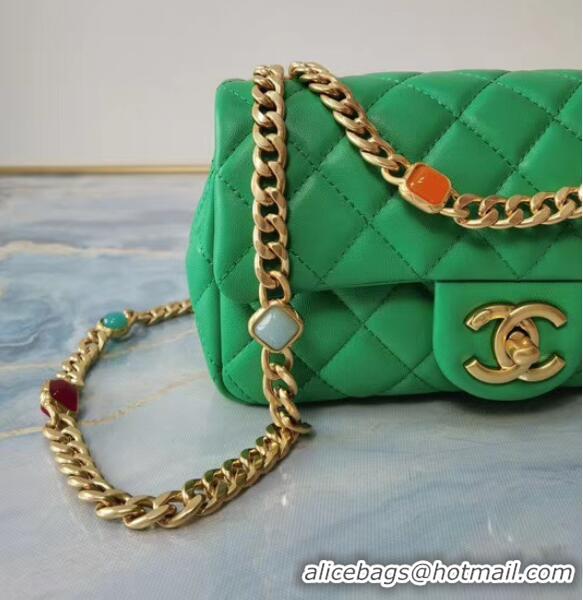 Promotional Chanel flap bag Lambskin Resin & Gold-Tone Metal AS2380 green