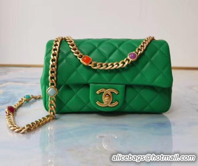 Promotional Chanel flap bag Lambskin Resin & Gold-Tone Metal AS2380 green