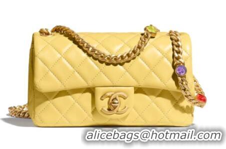 Buy Fashionable Chanel flap bag Lambskin Resin & Gold-Tone Metal AS2380 Yellow