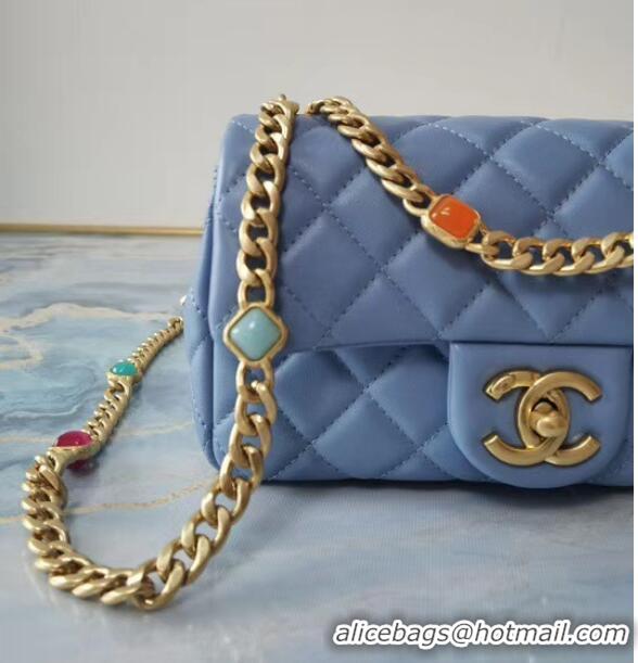 Affordable Price Chanel flap bag Lambskin Resin & Gold-Tone Metal AS2380 light blue