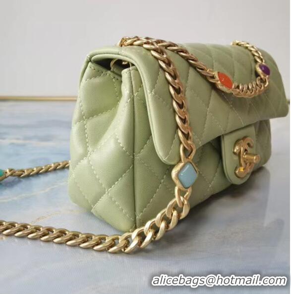 Good Product Chanel flap bag Lambskin Resin & Gold-Tone Metal AS2380 light green