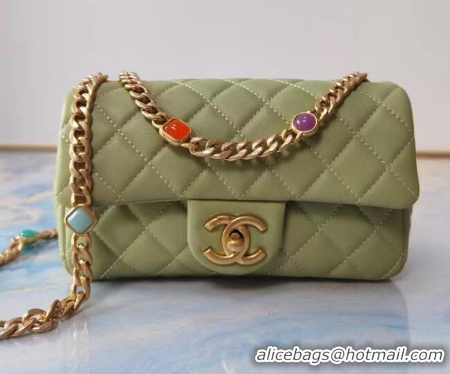 Good Product Chanel flap bag Lambskin Resin & Gold-Tone Metal AS2380 light green