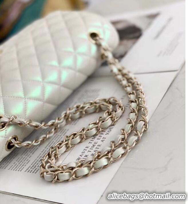 Affordable Price Chanel Flap Bag Iridescent Calfskin&Gold-Tone AS1112 White