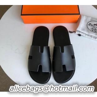 Duplicate Hermes Izmir Sandal For Men in Calfskin All Black 062279 