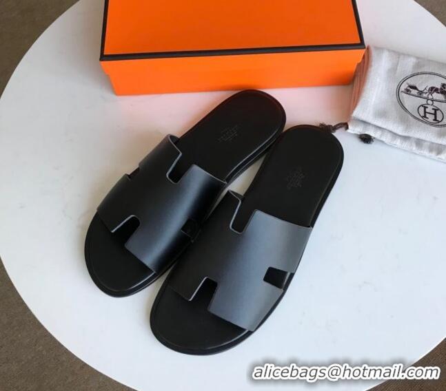 Duplicate Hermes Izmir Sandal For Men in Calfskin All Black 062279 