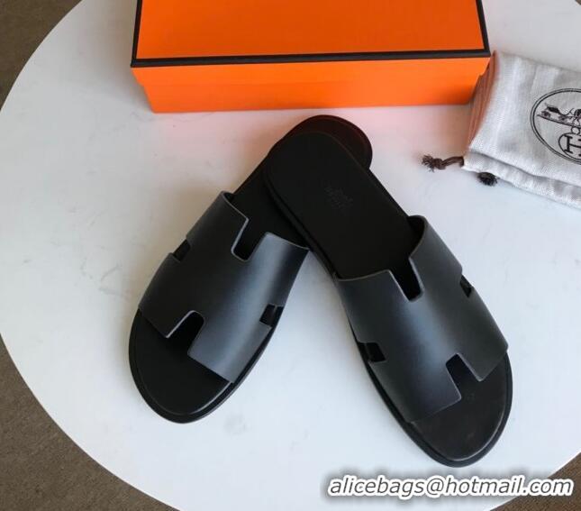 Duplicate Hermes Izmir Sandal For Men in Calfskin All Black 062279 