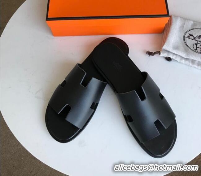 Duplicate Hermes Izmir Sandal For Men in Calfskin All Black 062279 