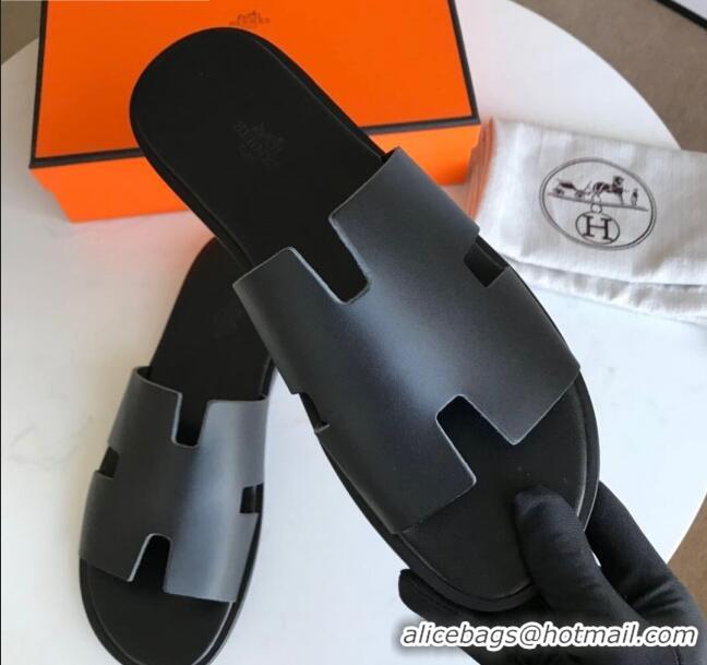 Duplicate Hermes Izmir Sandal For Men in Calfskin All Black 062279 