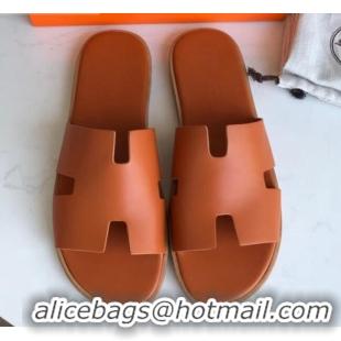 Duplicate Hermes Izmir Sandal For Men in Calfskin Orange 062280