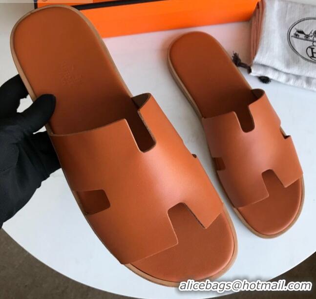 Duplicate Hermes Izmir Sandal For Men in Calfskin Orange 062280